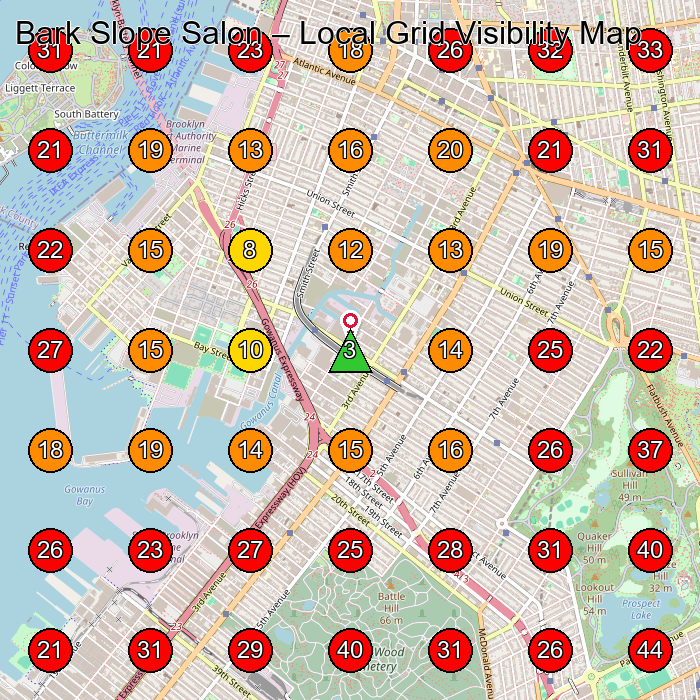 Bark Slope Salon GeoGrid visibility map for Veterinarian in Brooklyn
